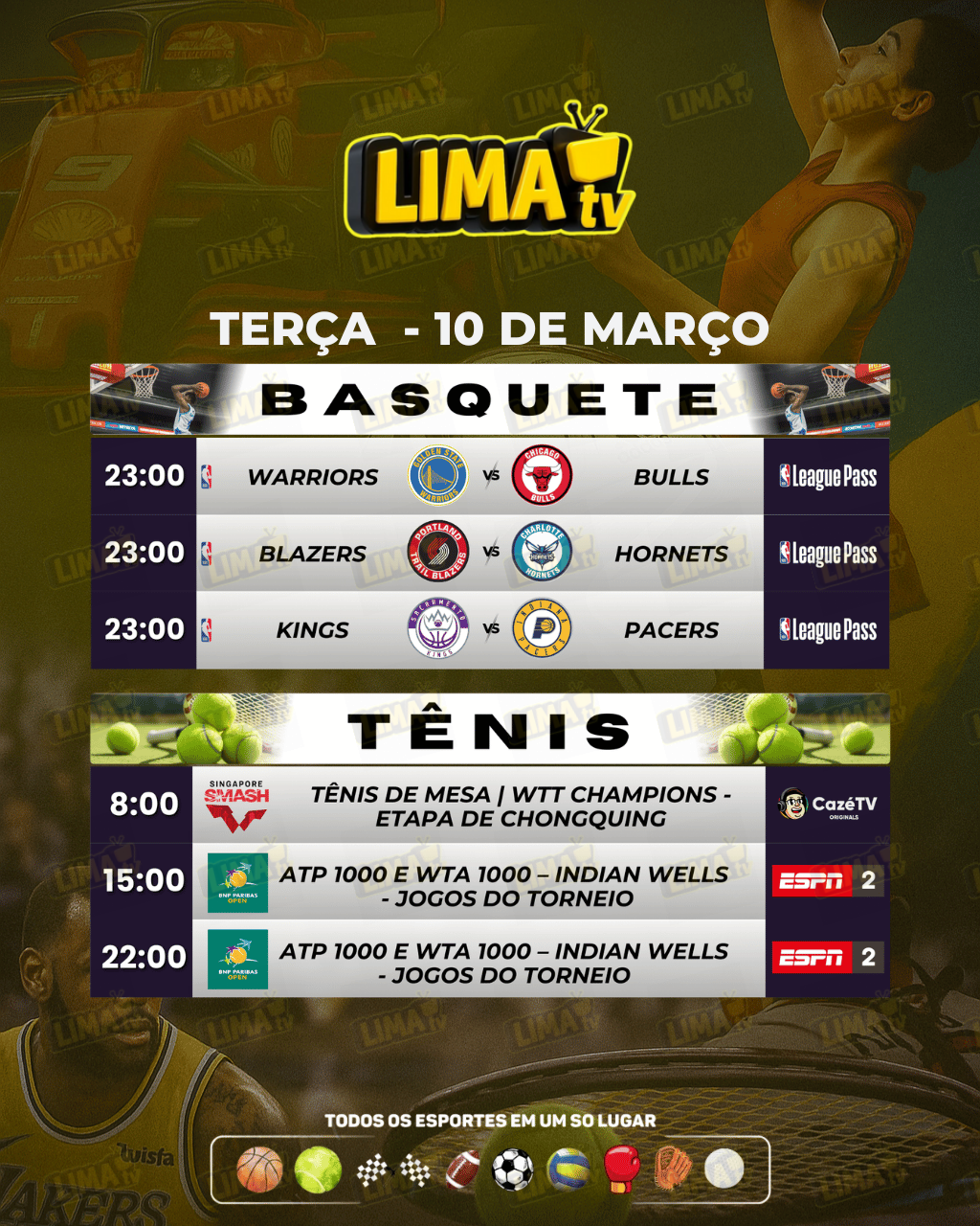 Evento ESPORTES hoje com horário e transmissão