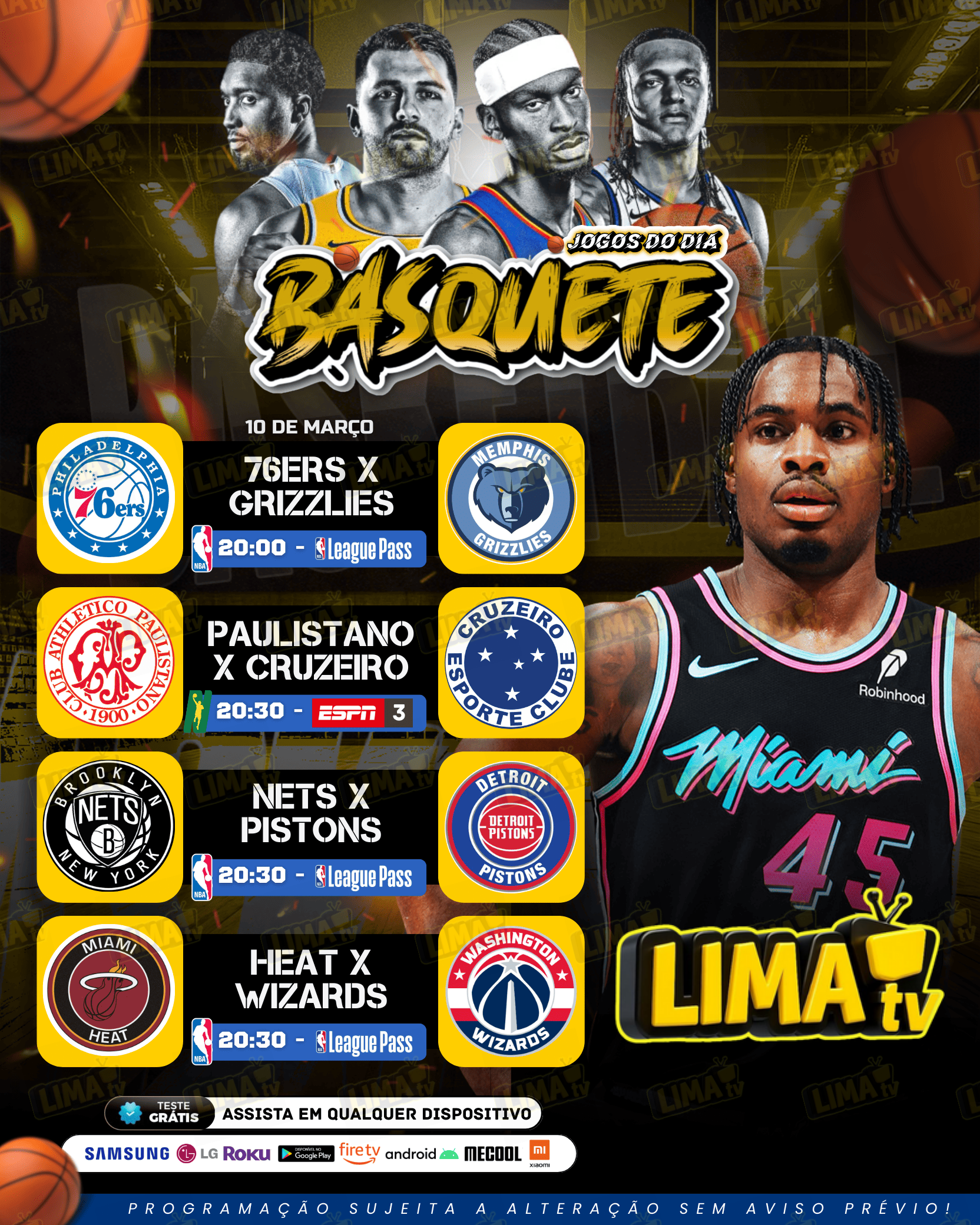 Jogos da NBA hoje com transmissão ao vivo
